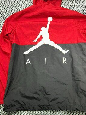Nike Air Jordan Red & Black Hooded Windbreaker Jacket Size S Nylon Polyester Men